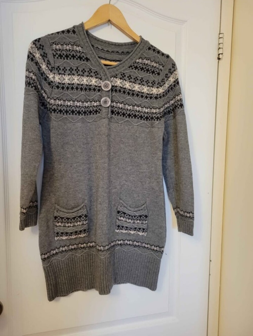 Women's Gray Knit Patterned Sweater Tunic